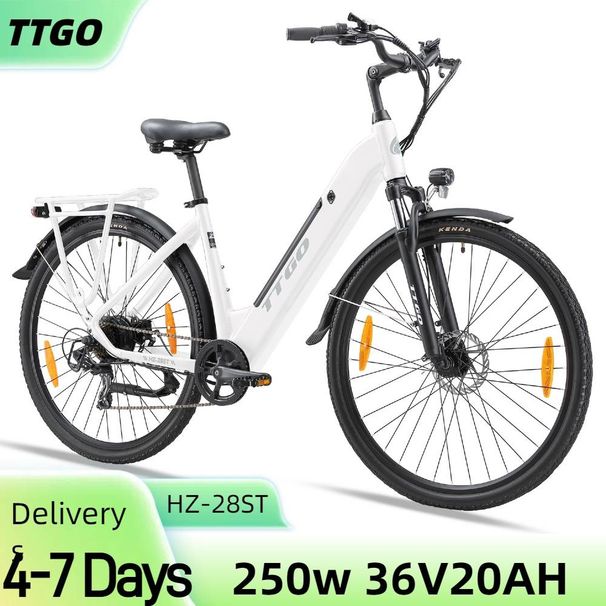 TTGO HZ-28ST Electric Bike For Adult 28" Step-thru Commuter City Ebike 250W Motor 36V 20Ah Battery_desvips.com