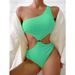 bikini Sheath Hollow Sexy Split Shoulder Solid Color Bikini_desvips.com