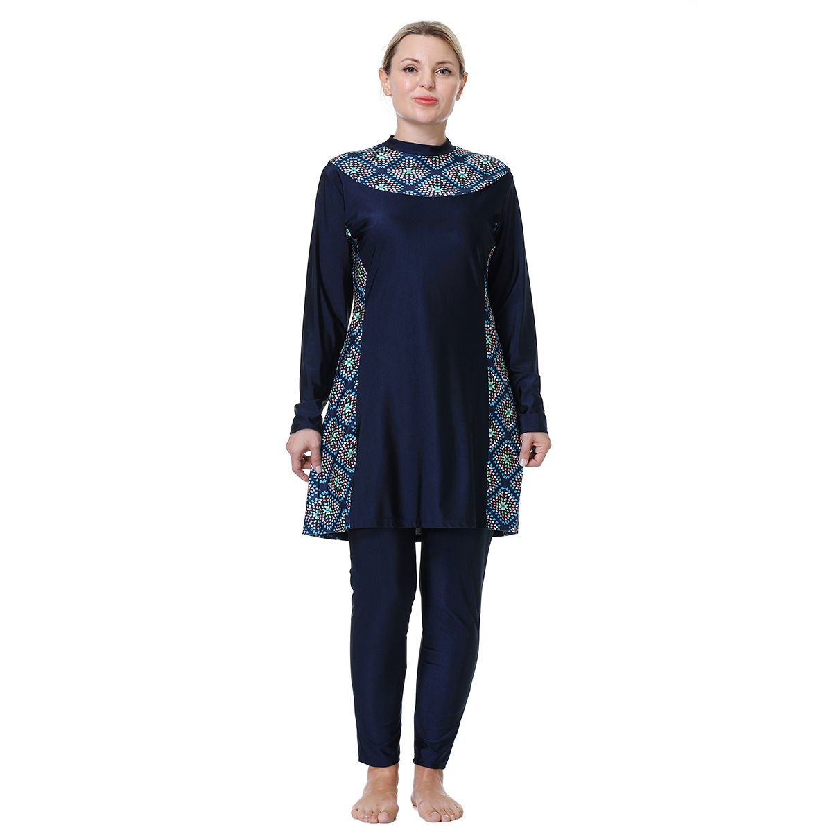 Muslim Swimwear Loose Large Size Obese Woman Conservative Swimsuit Muslim Hot Spring With Hat Print Swimsuit Set_desvips.com