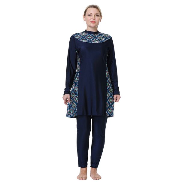 Muslim Swimwear Loose Large Size Obese Woman Conservative Swimsuit Muslim Hot Spring With Hat Print Swimsuit Set_desvips.com