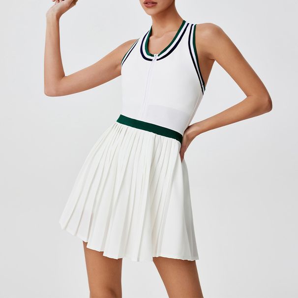 001 Cross-Border New Zipper Fitness Wear Color-Block High-Waist Outdoor Badminton Sports Breathable Golf Tennis Skirt For_desvips.com