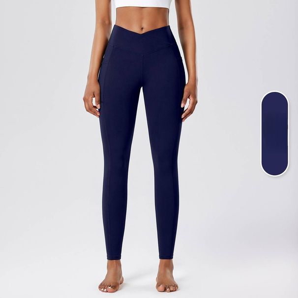 NOKO Sports Nude Antibacterial Pants New High Waist Cross Yoga Pants Women With Side Pocket Elastic Running Sports Pants Fitness Nine-point Pants_desvips.com