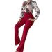 Women's Clothing casual suit printed stand-up collar long sleeve shirt top wide-leg pants two-piece set_desvips.com