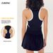 001 Cross-Border Color-Block Turn-Down Collar Sports Fitness Wear With Chest Pad Vest Anti-Exposure Tennis Skirt Yoga Outfit_desvips.com