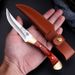 Authentic Mongolian Style Curved Meat Knife - Handcrafted Stainless Steel Blade With PU Leather Sheath (Red/Green/Blue Handle)_desvips.com