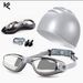 Swimming Caps Swimming Goggles And Swimming Cap Set HD Anti Fog Electroplating Colorful Professional Silicone Swimming Cap Swimming Goggles Boxed_desvips.com