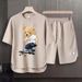 Men's Clothing 2024 Waffle Casual Summer Suit Men's Loose Teen Short sleeved T shirt Shorts Handsome Two piece Suit_desvips.com