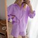 Women's Clothing Versatile Shirt Elastic Waist Shorts Cotton Linen Two Piece Set_desvips.com