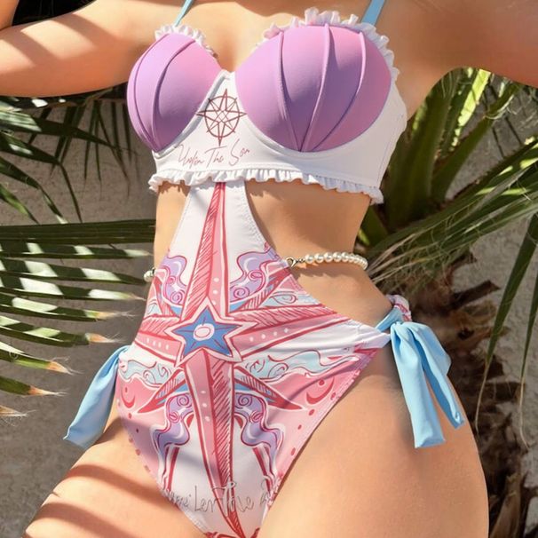 New Women's Swimsuit, Mermaid Shell Swimsuit, Mermaid Princess Style Halter Top, Slim Fit, Vacation Swimwear._desvips.com