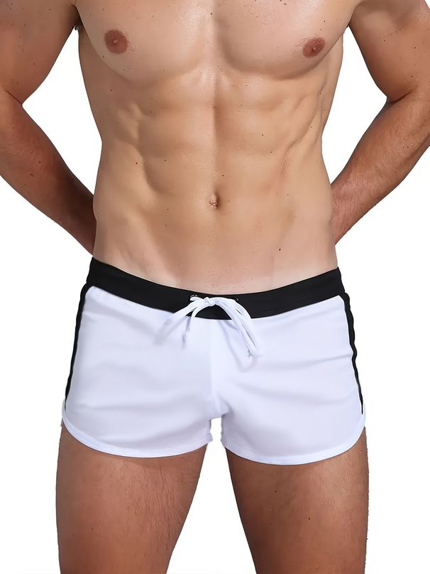Men's Low-Rise Swim Trunks - Contrast Color Design & Adjustable Drawstring (Quick-Dry & UPF 50+) - Beach & Pool Wear_desvips.com
