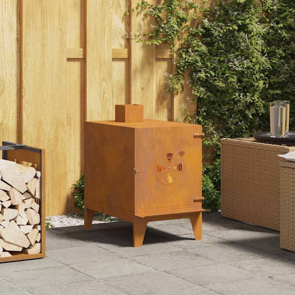 Camping Stove - Corten Steel - Rusty Color - Weatherproof And Durable - With Flue For Gentle Venting - Perfect For Outdoor Cooking_desvips.com