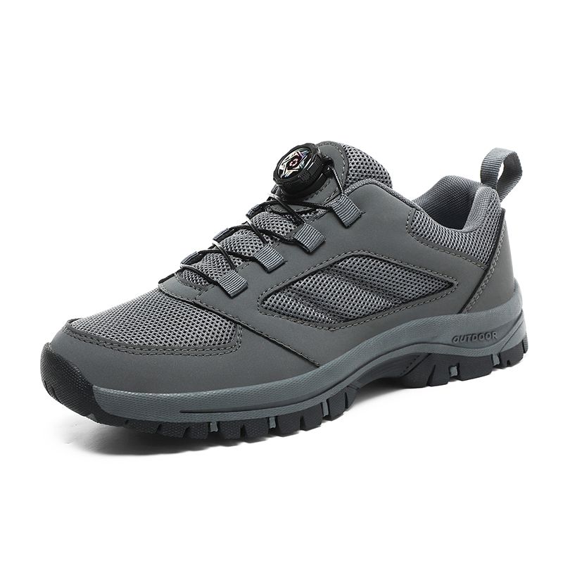 Male Sneakers Stylish Rotating Buckle Hiking Boots Solid Color Comfortable Non-slip Sporty Plus Size Men Shoes Leather_desvips.com