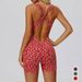 Seamless Sports Yoga Jumpsuit Shorts for Women High Elastic Tummy Control Tight Fitting with Fashionable Leopard Print Design_desvips.com