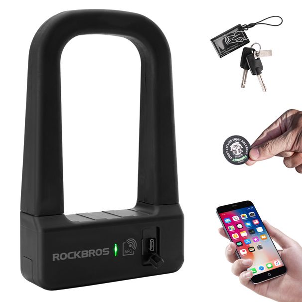 ROCKBROS Bike Lock U-Lock NFC Smart Lock Motorcycle Lock Shackle Lock_desvips.com