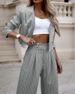 Women's Clothing temperament casual striped short lapel suit straight pants suit_desvips.com