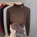 Women's Fleece-Lined Semi-Turtleneck Sweater - Warm Knit Pullover With Thermal Lining, Slim Fit Long Sleeve Top For Winter_desvips.com