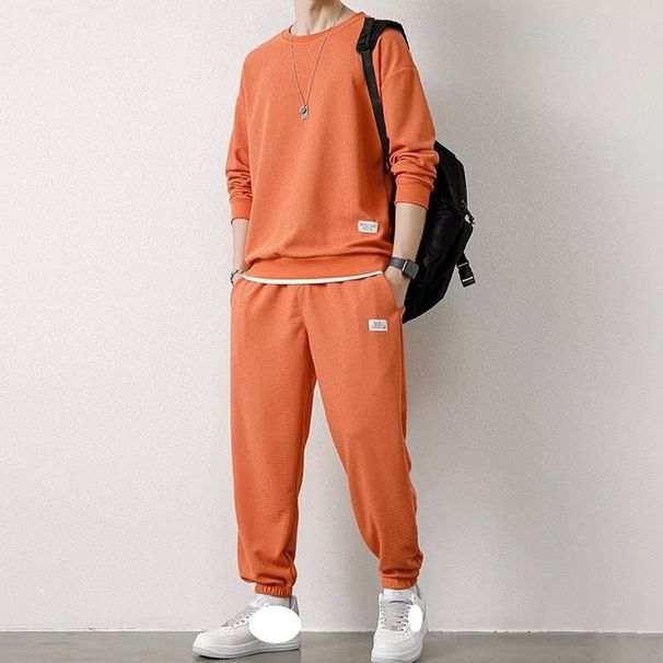 Sports Clothing Men's Waffle Sweatshirt Suit Loose Casual Autumn And Winter New Men's Long Sleeved Sweatpants_desvips.com
