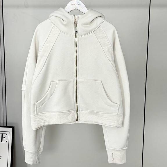 Women's Fleece-Lined Scuba Hoodie With Gold Zipper - Cozy Oversized Yoga Jacket For Winter (White, Blush Pink, Chestnut Brown)_desvips.com