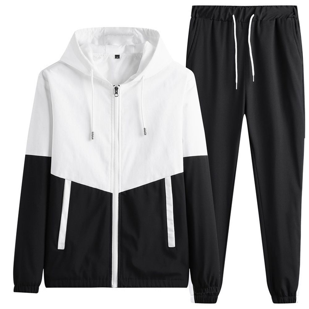 2026 Fashion Tracksuits Youth/Men Long Sleeve Zipper Hooded Sweatshirts + Lace-Up Sweatpants Splicing Two-Piece Casual Sport Suits M-6XL_desvips.com