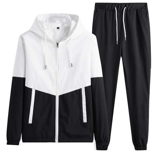 2026 Fashion Tracksuits Youth/Men Long Sleeve Zipper Hooded Sweatshirts + Lace-Up Sweatpants Splicing Two-Piece Casual Sport Suits M-6XL_desvips.com
