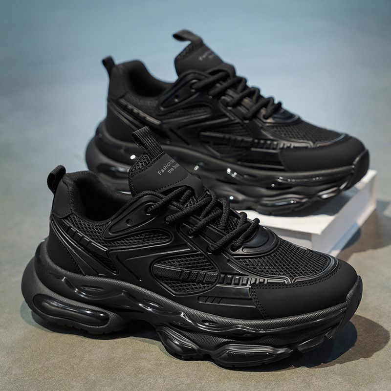 Warrior Winter Running Shock Absorption Cushion Sports Men's Casual Height Increasing Black Dad Trendy Shoes_desvips.com