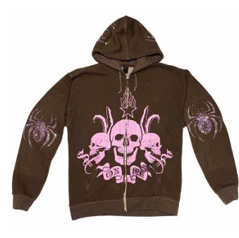 Street Hip Hop Gothic Y2k Black Zipper Hoodie Rock Harajuku Jacket Sweatshirt For Women_desvips.com