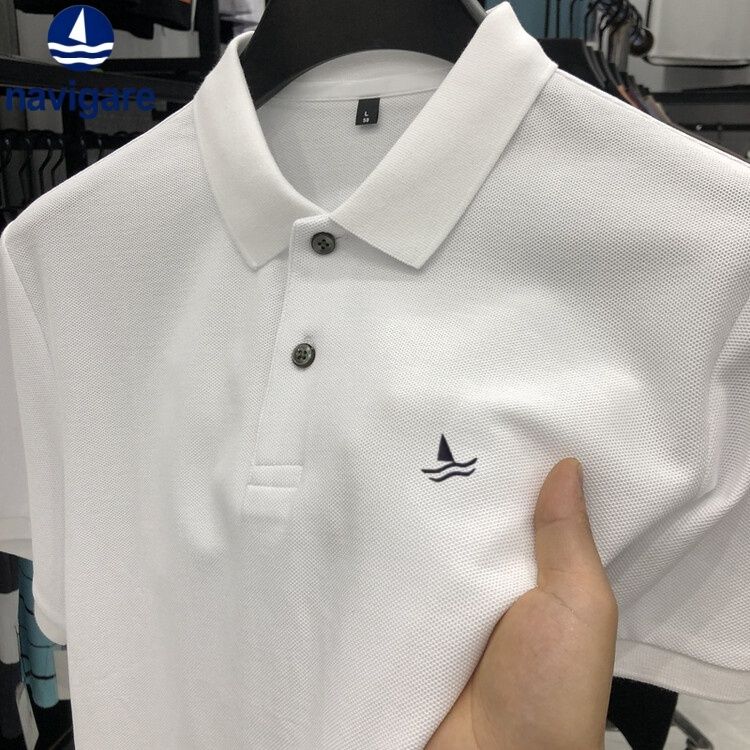 Navigare Italian Small Sailboat Short Sleeve Polo Shirt Men's Turn-Down Collar Summer Versatile 100% Cotton T-Shirt_desvips.com