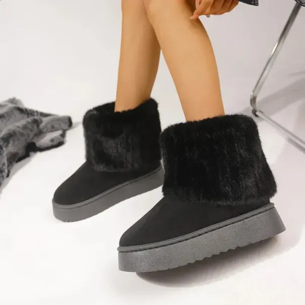 Platform Womens Round Toe Warm Thickened Plush Winter Mid-calf Boots Thick Sole Casual Comfortable Anti-slip Women Snow_desvips.com