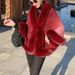 Women's Clothing New rex rabbit fur collar gradien autumn and winter shawl cape large size women's knitted cardigan jacket_desvips.com