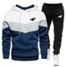 Autumn Winter Fleece Warm Men's Hoodie + Pants 2-Piece Set Sportswear Trendy Fashion Color Block Suit_desvips.com