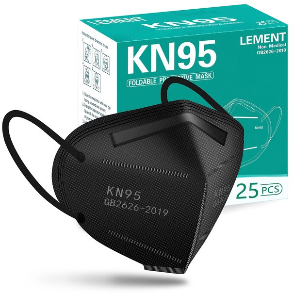 LEMENT 50-Piece KN95 Black Face Mask With 5-Layer Filter And ≥95% Cup Dust Safety Protection_desvips.com