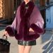 Women's Clothing New rex rabbit fur collar gradien autumn and winter shawl cape large size women's knitted cardigan jacket_desvips.com