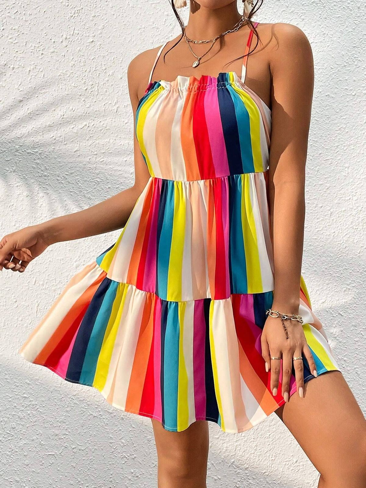 A-line Skirt Slip Holiday Print Sleeveless Dress_desvips.com