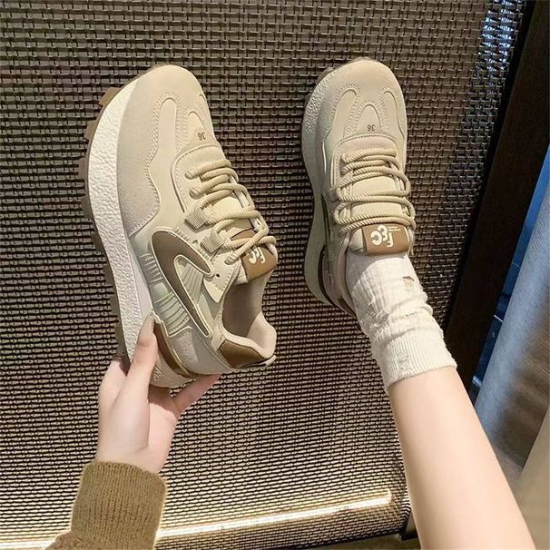 2026 Fashion Sneakers Thick Soled Raised Apricot Colored Dad Female Internet Celebrity Super Hot Forrest Shoes Genuine Running Shoes_desvips.com