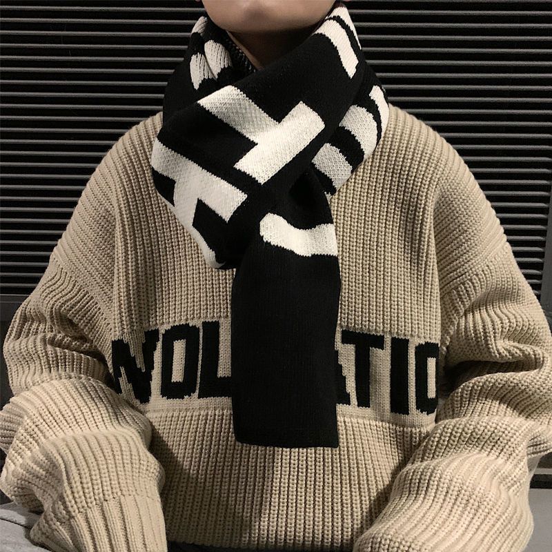 Letter Couple Scarf Men Winter 2025 New Style Gift For Boyfriend Versatile Trendy Men's Christmas Neck Warmer_desvips.com