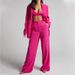 Women's Clothing Elegant Solid Color Split Sleeve Lapel Suit Pocket Straight Pants Suit_desvips.com