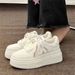 Fashion Sneakers Women's Artificial PU Low-Cut Lace-Up Non-Slip Wear-Resistant White Running Shoes 35-40_desvips.com