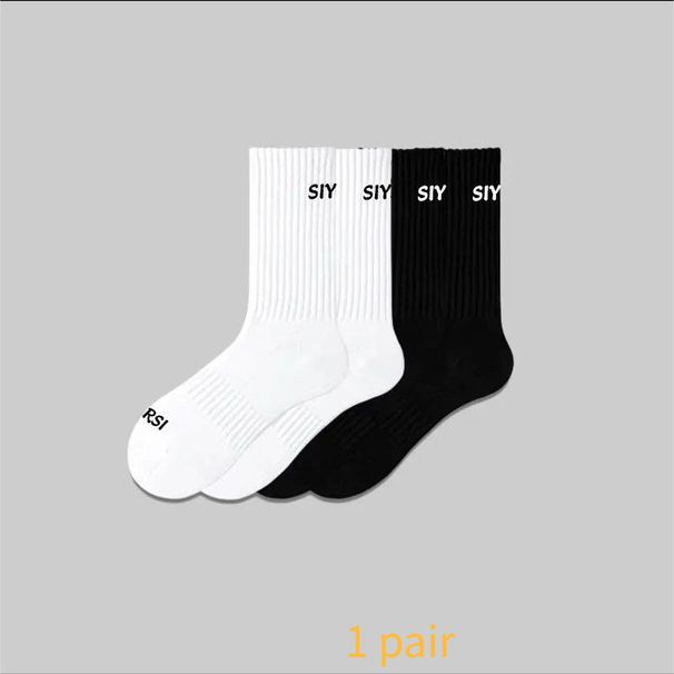 Black And White Pure Cotton Socks Men's Long Socks High Top Cotton Deodorant Sweat Absorption Autumn And Winter College Style Men's Long Socks_desvips.com