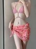 Women's Rose Print Bikini Set - Sexy Triangle Push-Up Swimwear With Rhinestones (3-Piece Small Chest Friendly Slimming Design Beach & Pool Party)_desvips.com