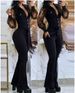 Women's Clothing elegant mesh sleeves V neck button pockets high waist lace up solid color slim jumpsuit_desvips.com