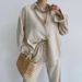 Women's Clothing new casual suit solid color lapel long-sleeved shirt top harem pants two-piece suit_desvips.com