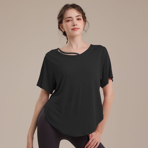 Summer Loose Sports Cover-Up Women Yoga Short Sleeve T-Shirt Thin Breathable Sweat-Wicking Top Running Casual Fitness_desvips.com