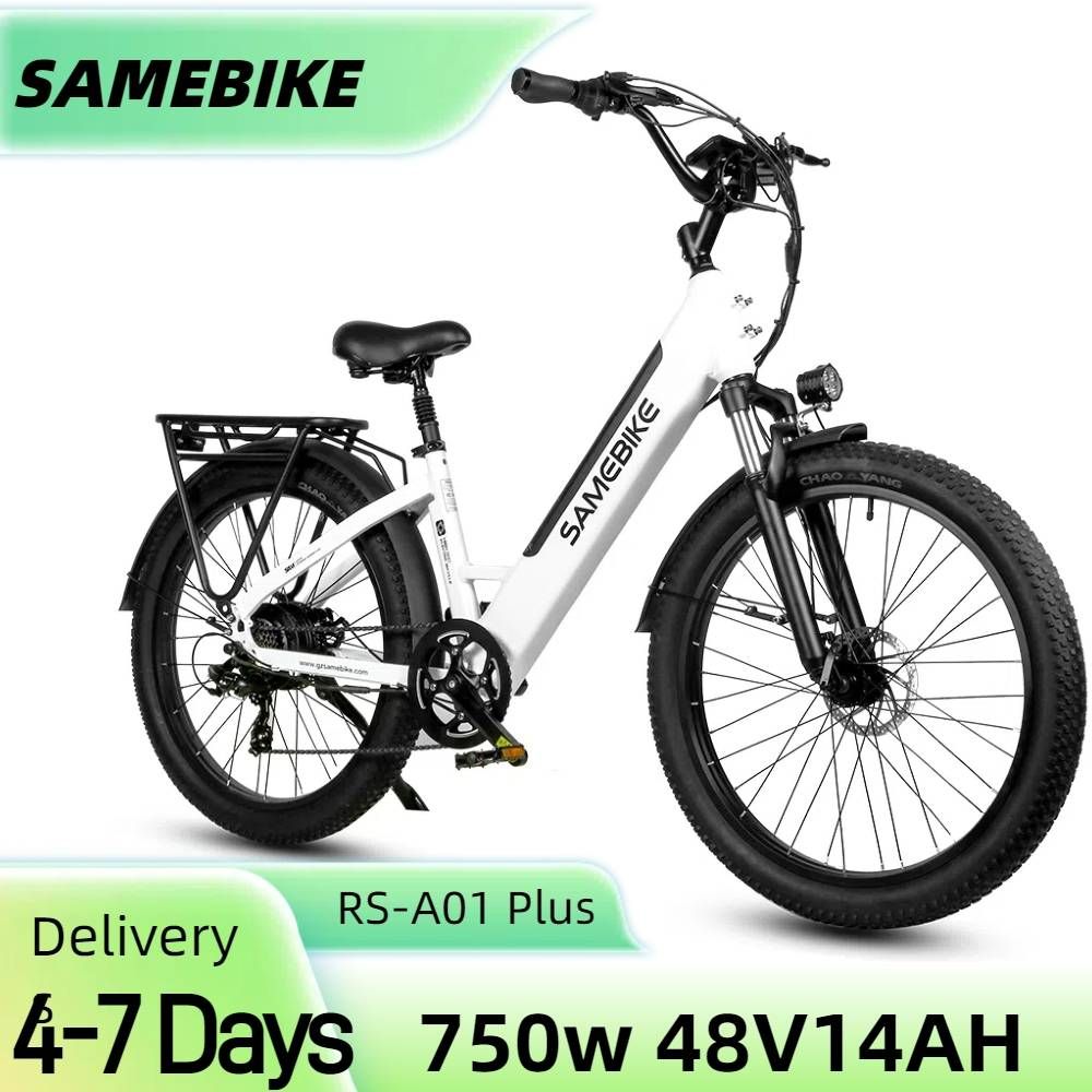 Samebike RS-A01 Plus Electric Bike 750W Motor 48V 14Ah Battery 26*3.0 ” Inch Fat Tire Step-thru City Commuter Ebike_desvips.com