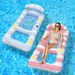 Square Striped Inflatable Lounge Chair With Mesh Seat & Headrest - PVC Single Pool Float For Adults (Quick-Dry Non-Slip Bottom)_desvips.com