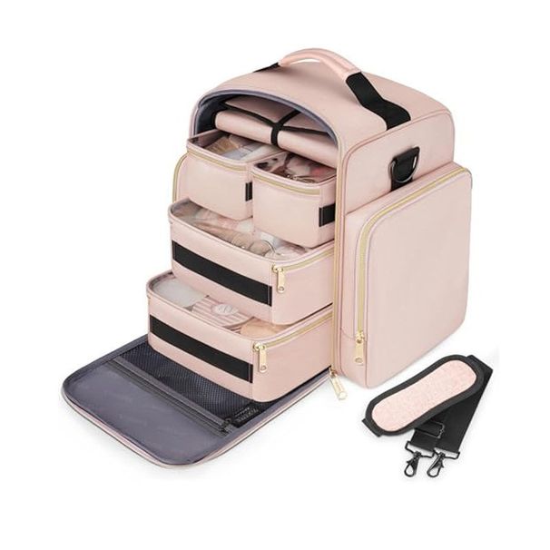 Large Travel Cosmetic Bag Organizer With 4 Detachable Boxes And 1 Jewelry Organizer_desvips.com