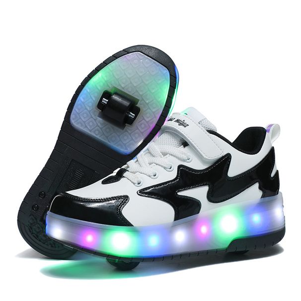 2026 Fashion Mother & Kids Student Running Shoes Four-Wheel Roller Skates Detachable Wheel Shoes Skateboard Shoelaces Light Luminous 29-40_desvips.com