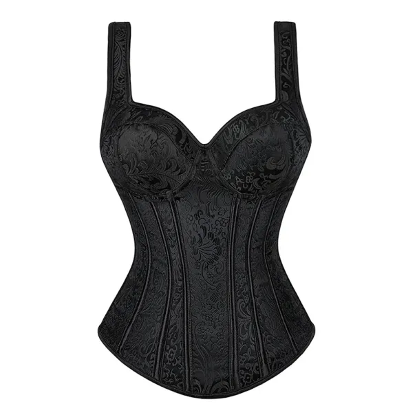 Women With Straps Black Overbust Vest Plus Size Steampunk Corsets And Bustiers Lace Up Boned Jacquard Corset Top_desvips.com