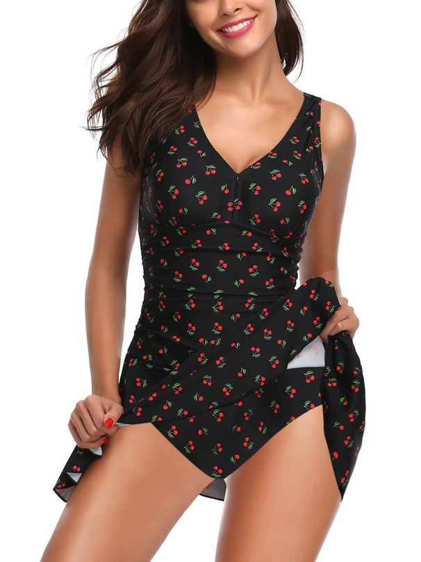 Plus-size Women's Conservative Print One-piece Vintage Swimwear_desvips.com