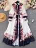 Women's Clothing color matching print slim long puff sleeve temperament dress spring dress _desvips.com