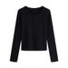 Straight Shoulder Crew Neck Slim Long-sleeved T-shirt Women's 2025 Autumn New Pinched Waist Short Slimming Women's Top Base Shirt_desvips.com